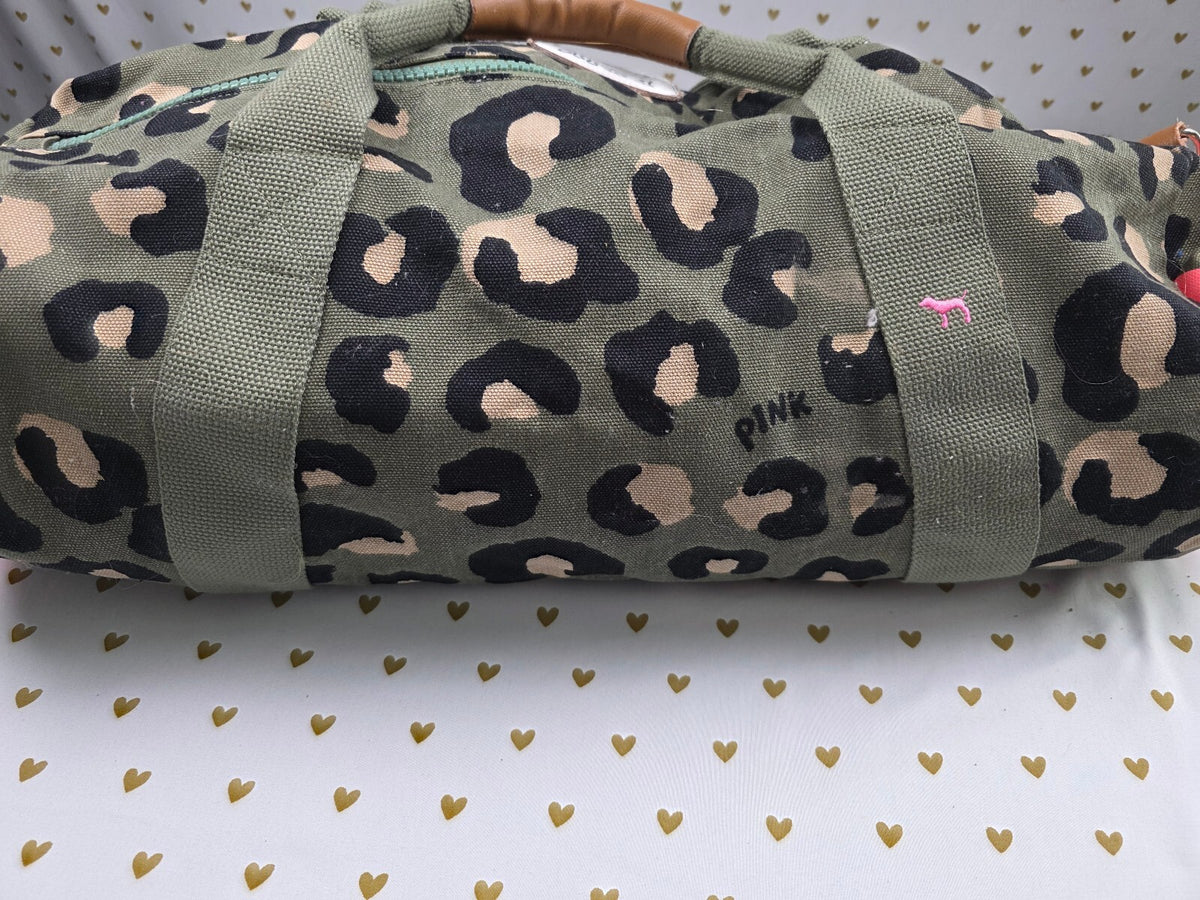 Victoria's Secret PINK Leopard Cheetah LOVE PINK Canvas Duffle Weekender Bag