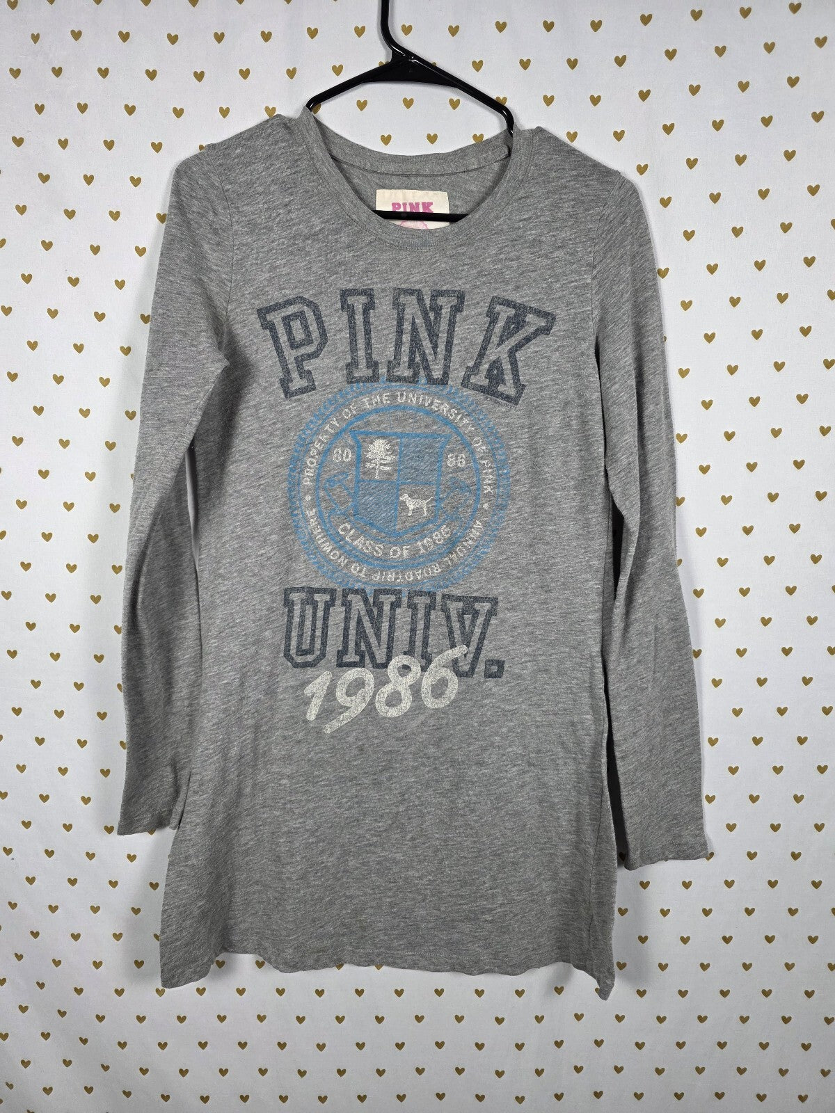 Victorias Secret PINK Vintage University Long Sleeve Nightgown Sleep Shirt MED