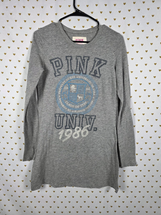 Victorias Secret PINK Vintage University Long Sleeve Nightgown Sleep Shirt MED