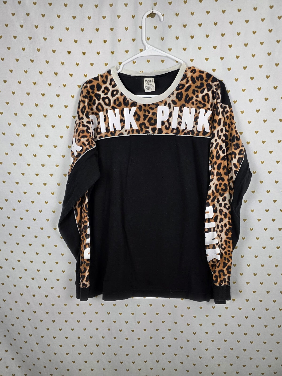 Victorias Secret PINK Leopard Cheetah Logo Long sleeve tee shirt Large