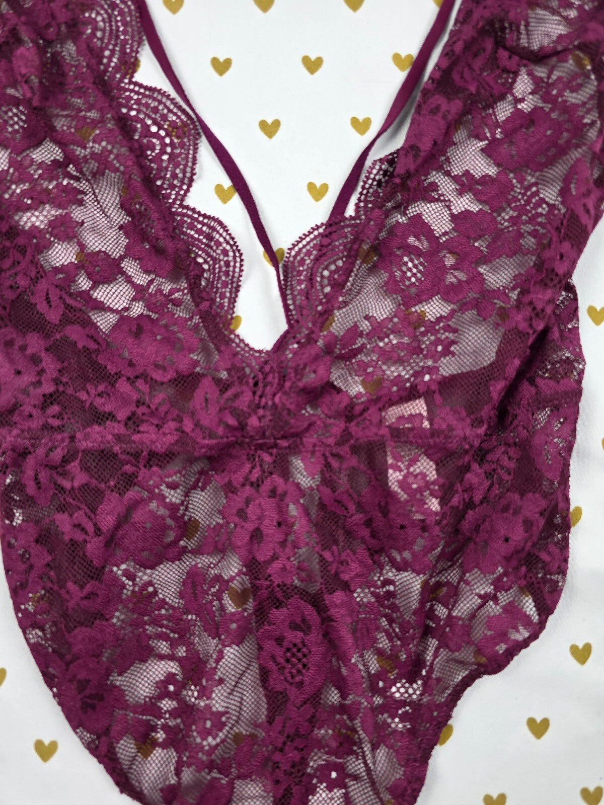Victorias Secret Maroon Strappy Thong Teddy Bodysuit Sheer Lingerie MEDIUM