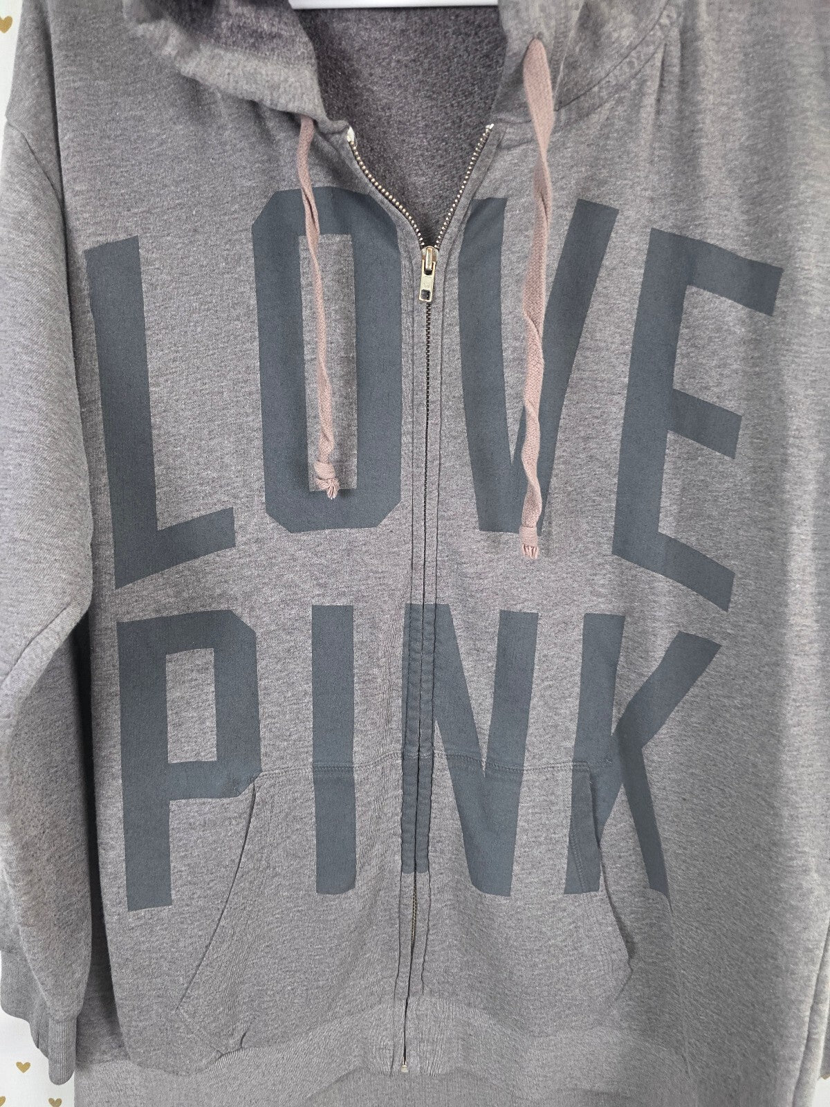Victorias Secret Pink Vintage Full zip Love Logo Hoodie Jacket Grey Large