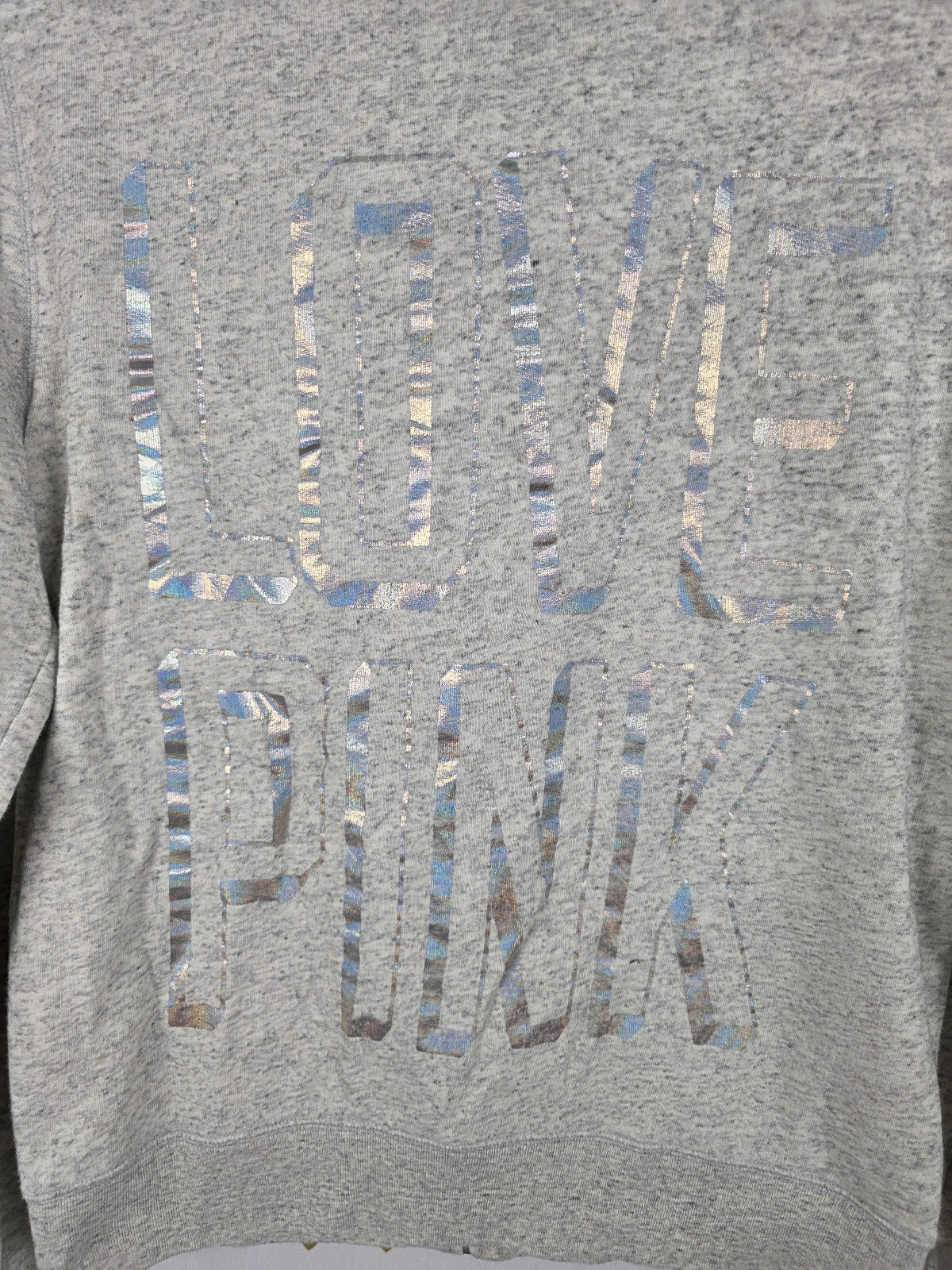 Victorias Secret Pink Hologram Logo Full Zip Hoodie Jacket Grey LARGE