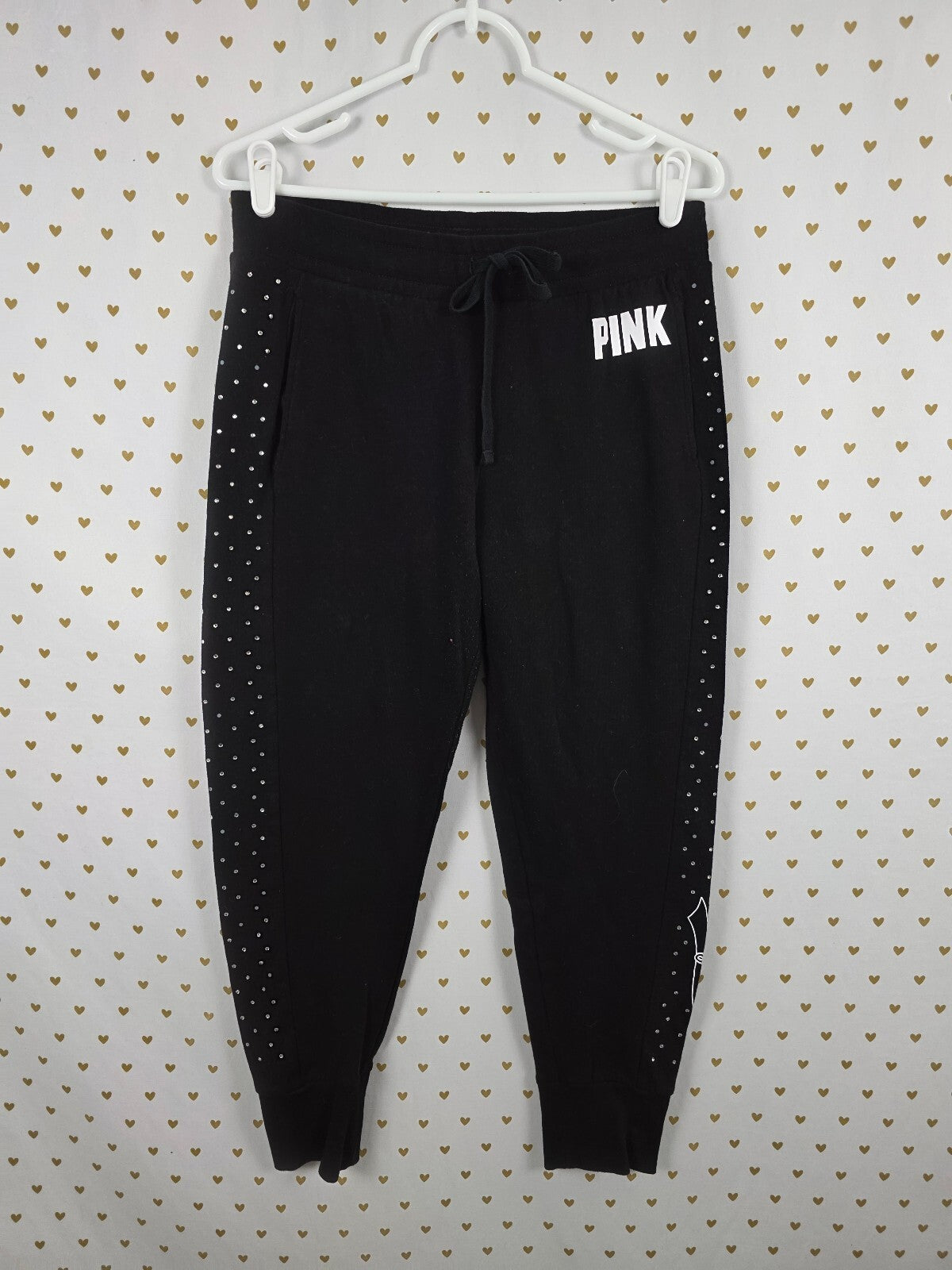 Victorias Secret PINK Bling Studded New York Sweatpants Sweats Black Medium