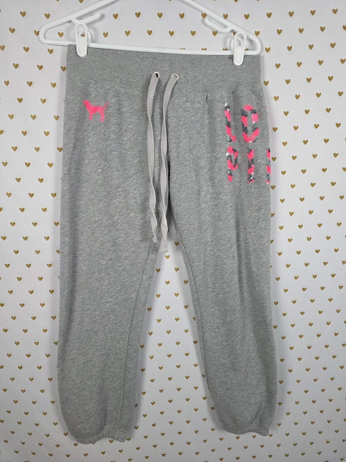 Victoria's Secret PINK Sequin Chevron Hoodie Jogger Set Gray Pink M/XS