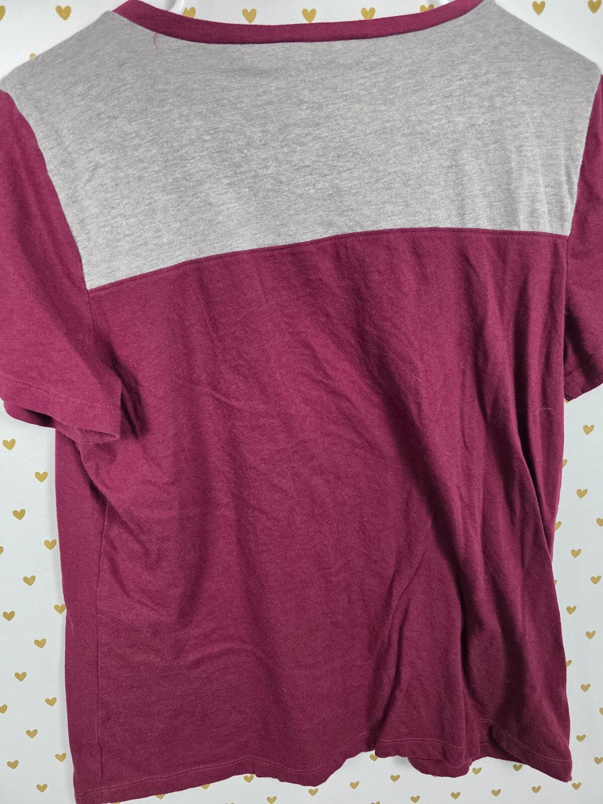 Victorias Secret PINK BLING Sequin Colorblock Maroon Tee shirt Large