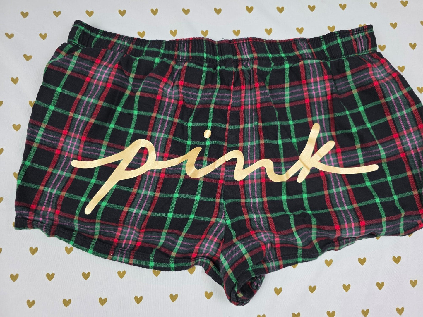 Victorias Secret PINK Plaid Logo Butt MEDIUM Sleep Shorts Boxers Pajama Bottoms