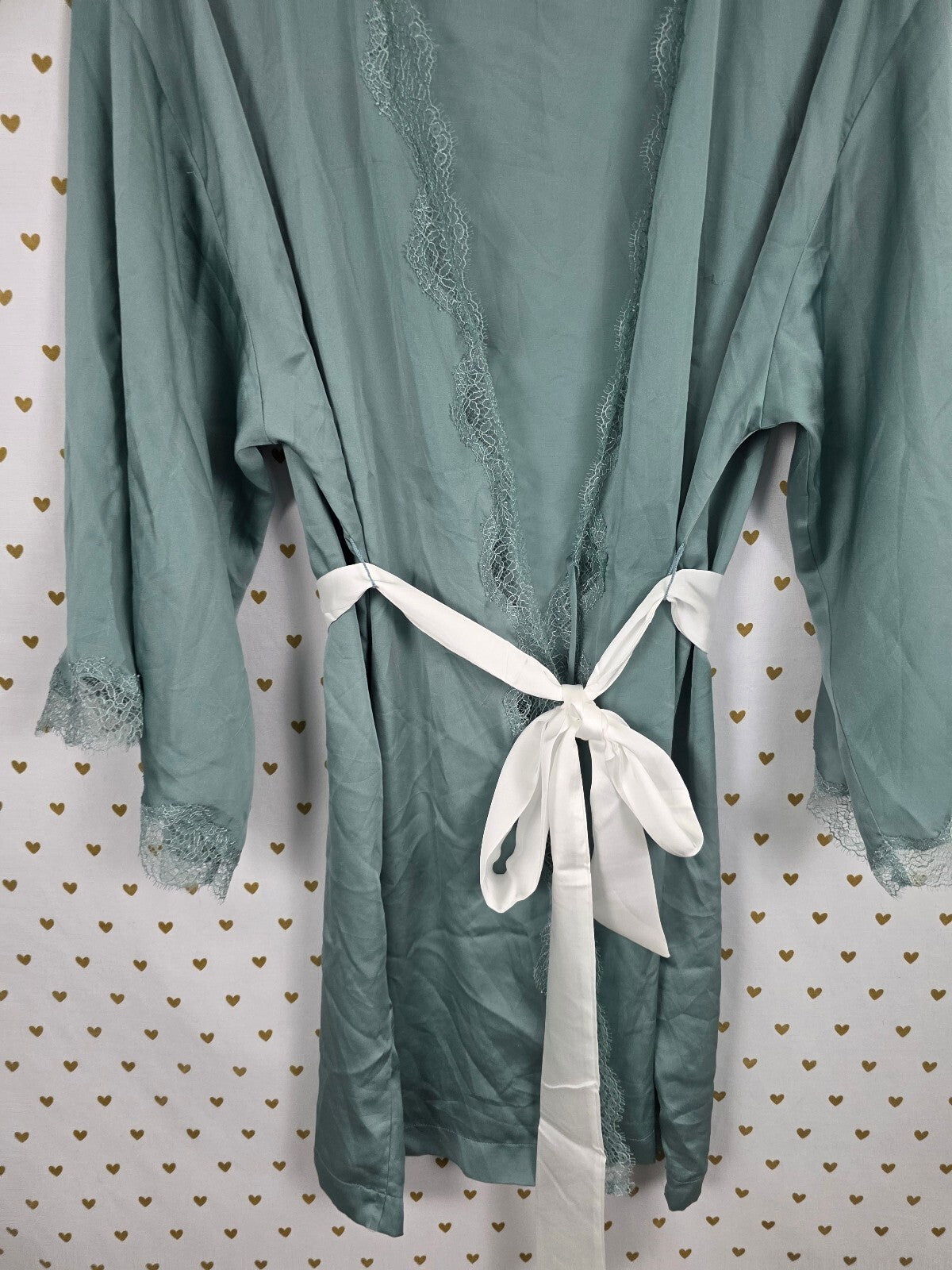 Victorias Secret Satin Silky Robe Lace Lined Satin XS Small Kimono Lounge