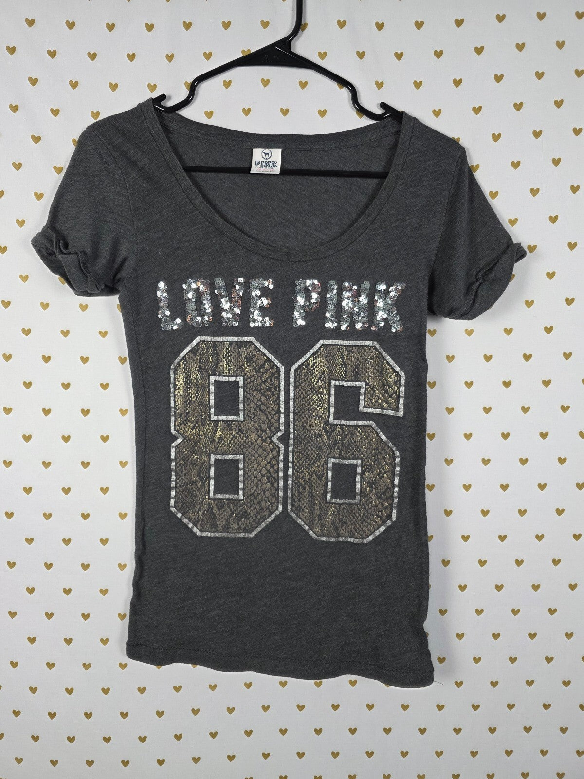 Victorias Secret PINK Vintage Y2k LOVE Snake Print 86 Logo Tee shirt BLING XS