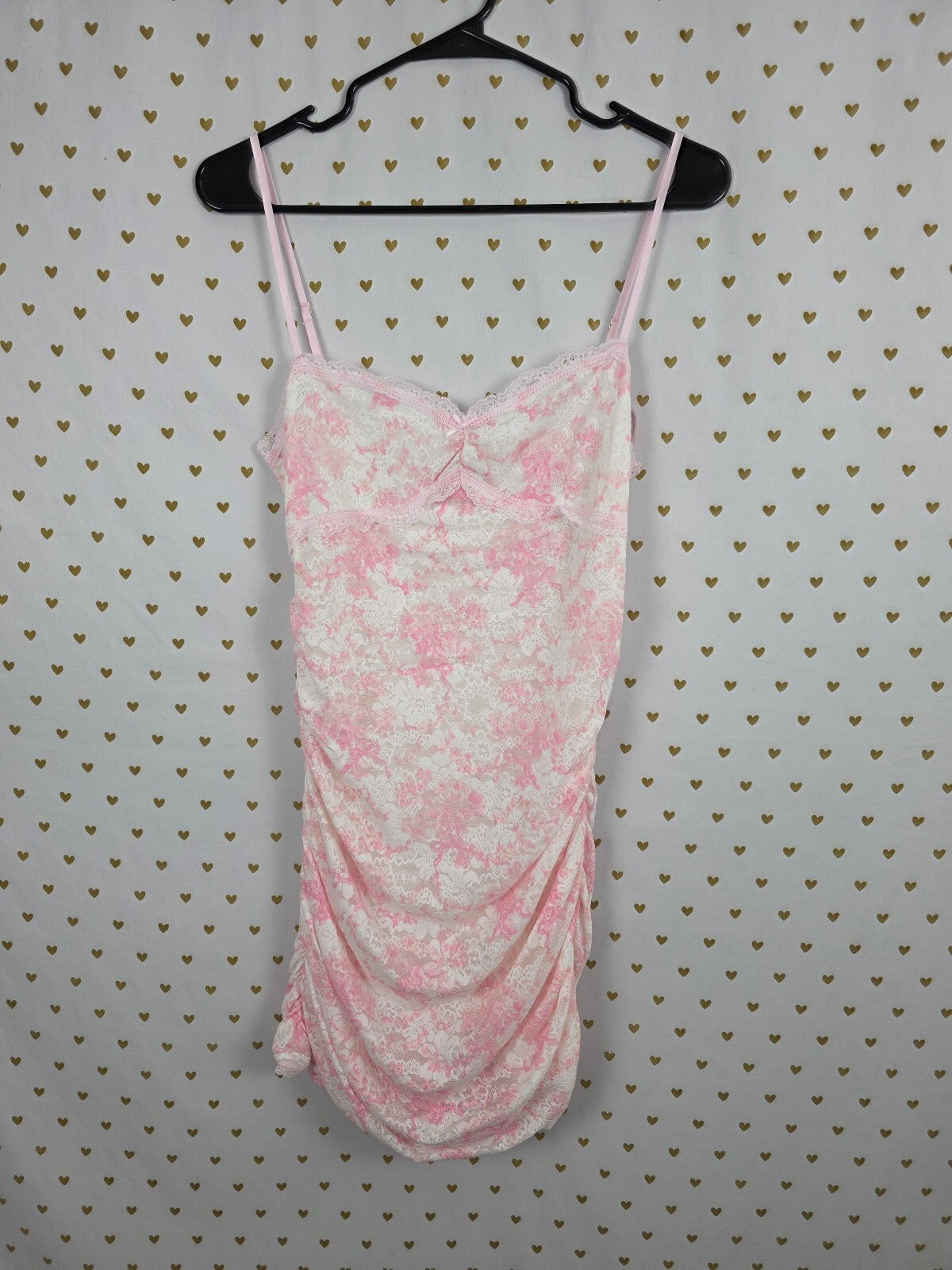 Victoria's Secret PINK x LoveShackFancy Lace Slip Dress M Pink Floral Ruched