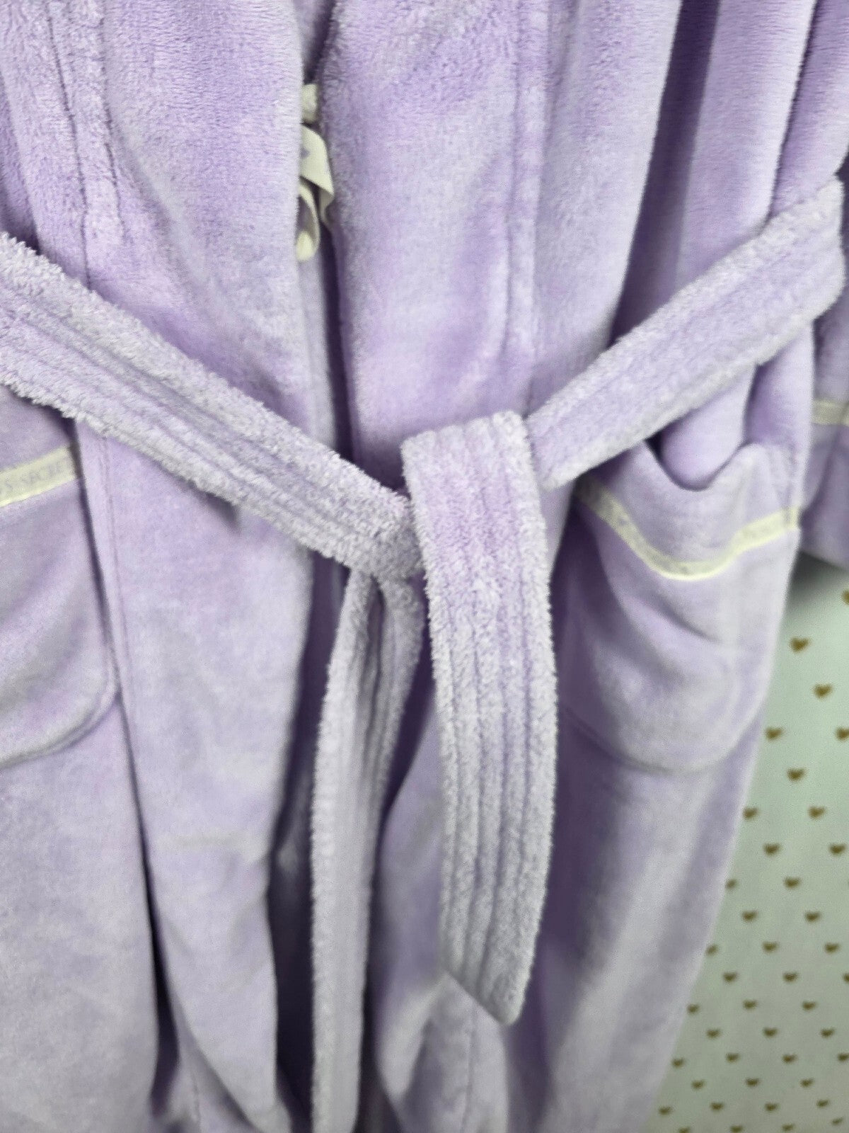Victoria’s Secret Lavender Plush Long Robe Med Logo Trim Belted Pockets