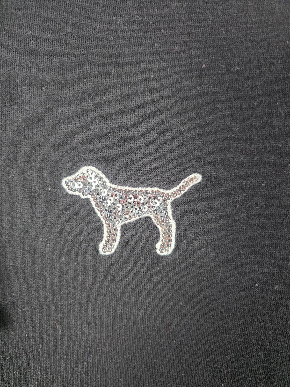 Victorias Secret Pink BLING DOG Sequin Pullover Hoodie Sweater SMALL