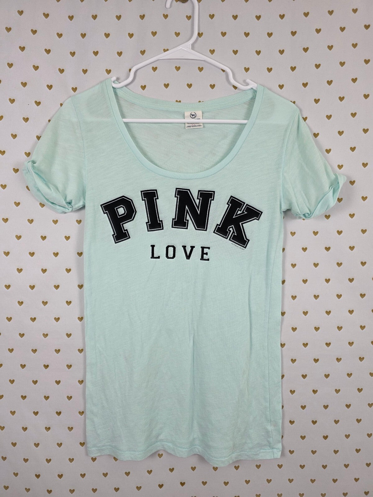 Victorias Secret PINK Vintage Mint Thin Tee shirt Logo Love Small