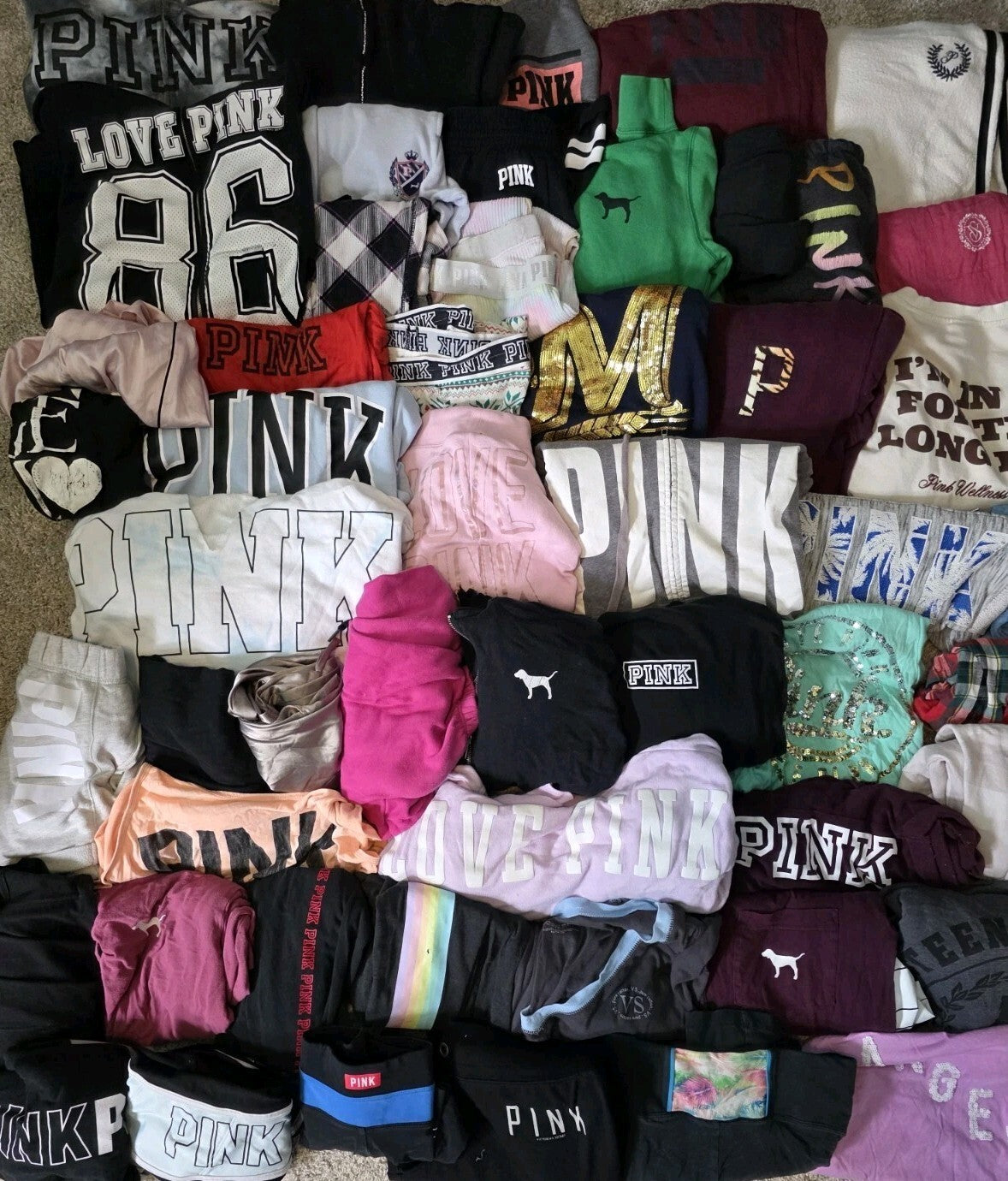 Lot of 53Pcs Victoria's Secret and PINK Shirts Hoodie Leggings (stains/wear)