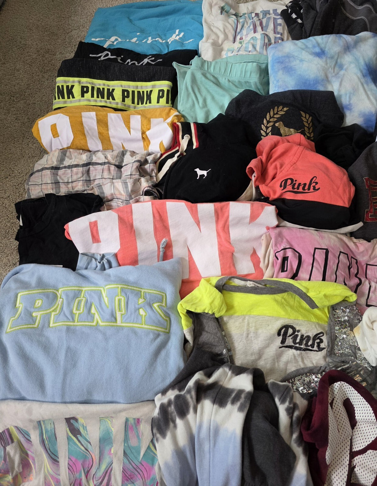Lot of 38 Pcs Victoria's Secret and PINK Shirts Hoodie Leggings (stains/wear)