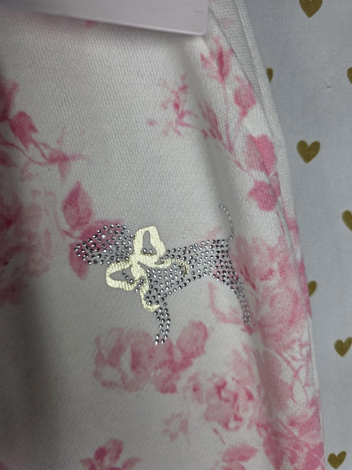 NWT XS LoveShackFancy VS Pink Sweatpants BLING SET Sweatshirt Everblooming White