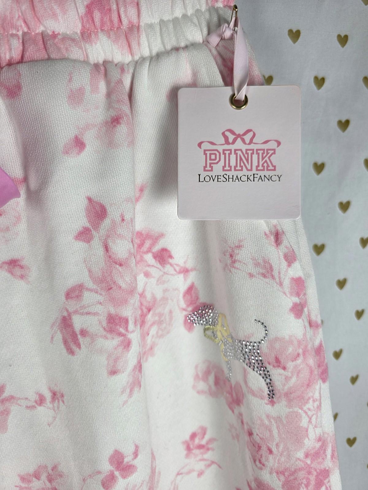 NWT XS LoveShackFancy VS Pink Sweatpants BLING SET Sweatshirt Everblooming White