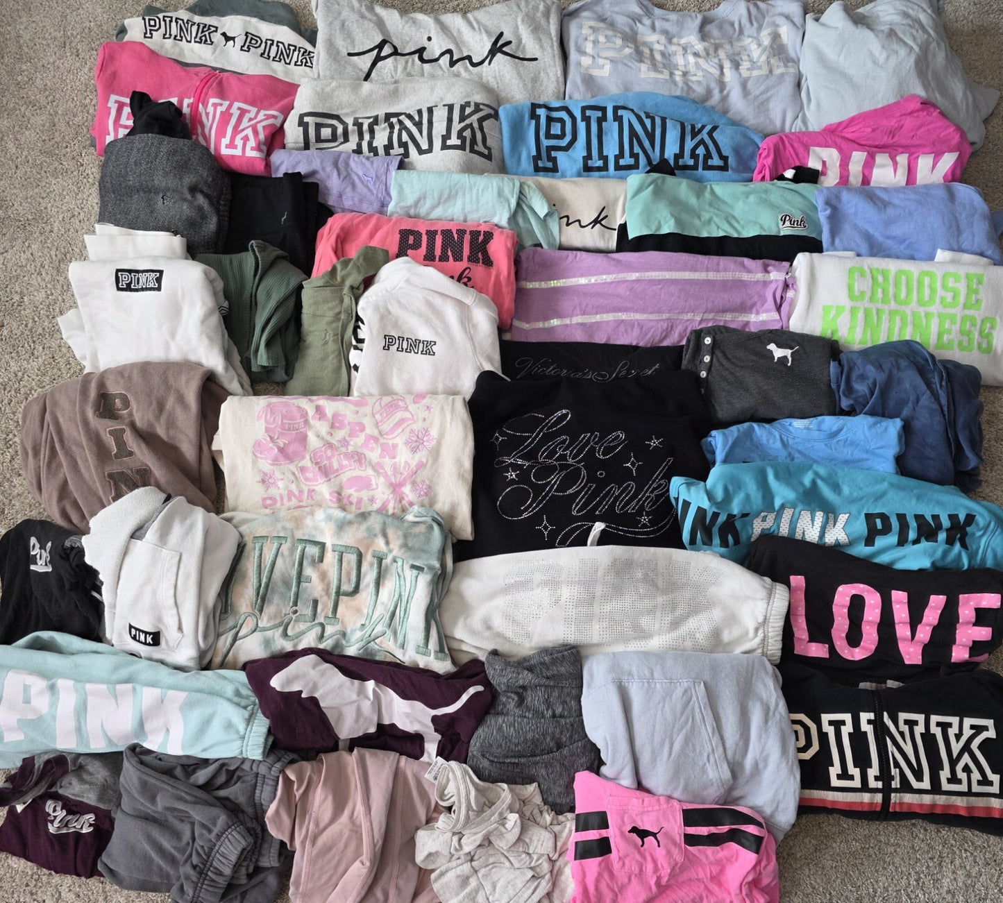 Lot of 45Pcs Victoria's Secret and PINK Shirts Hoodie Leggings (stains/wear)