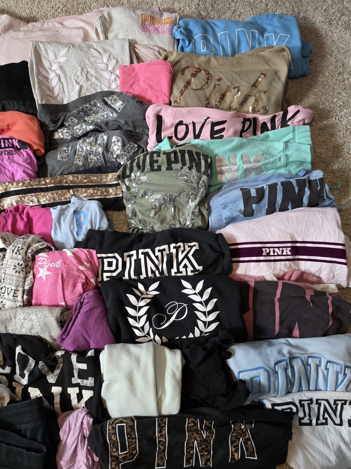 Lot of 52 Pcs Victoria's Secret and PINK Shirts Hoodie Leggings (stains/wear)