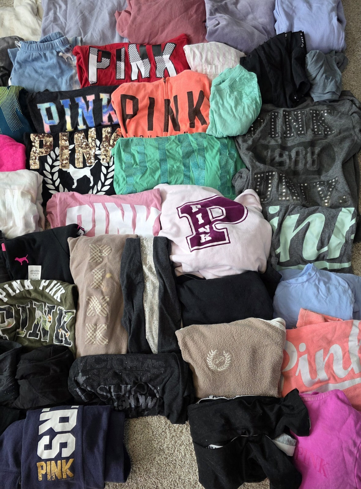 Lot of 44Pcs Victoria's Secret and PINK Shirts Hoodie Leggings (stains/wear)