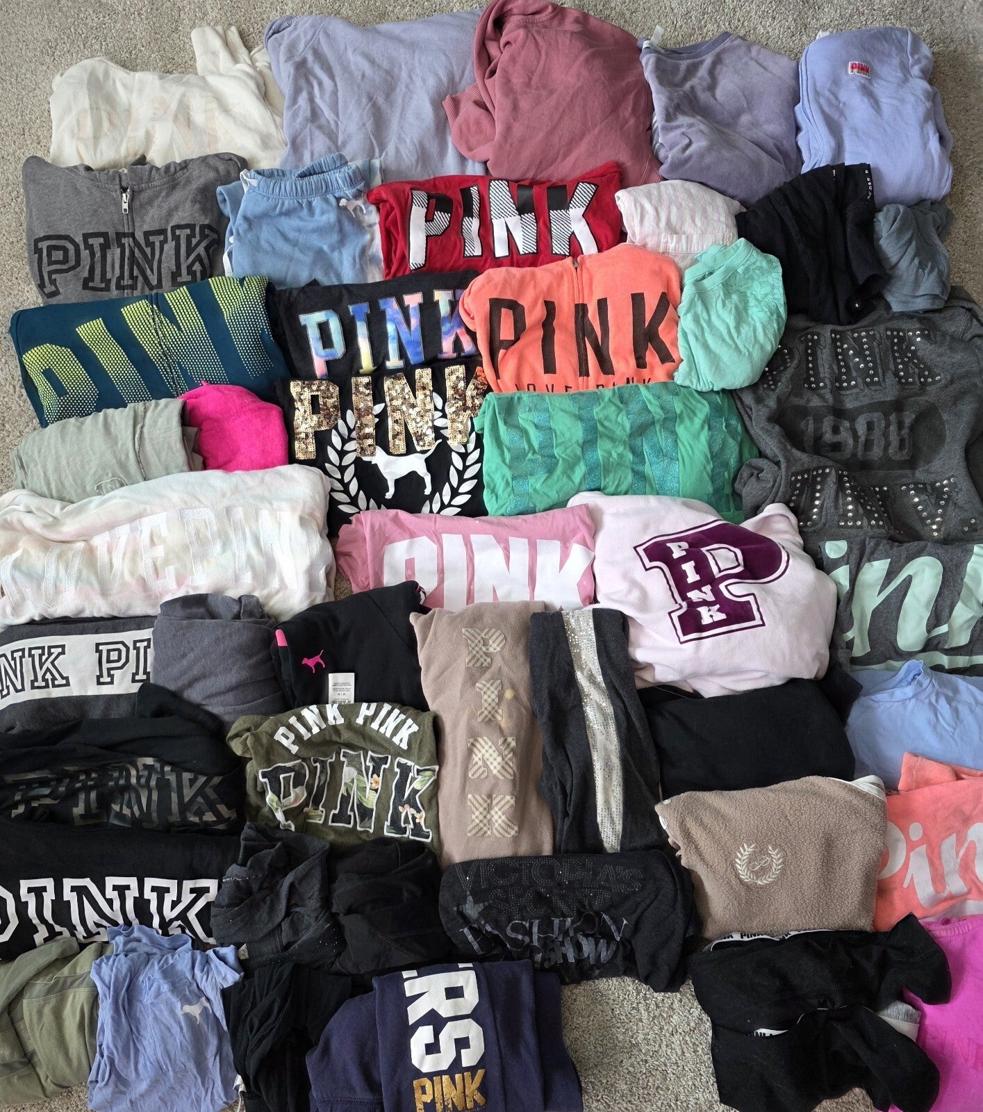 Lot of 44Pcs Victoria's Secret and PINK Shirts Hoodie Leggings (stains/wear)