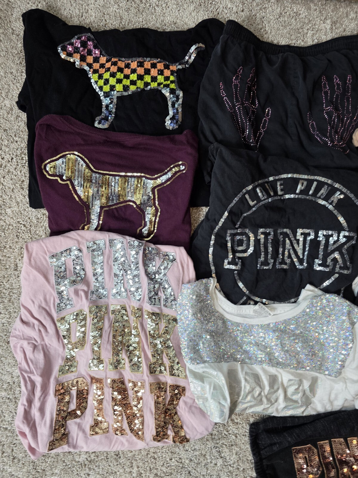Lot of 12 Pcs Victoria's Secret and PINK Shirts Hoodie Sweats FLAWED BLING