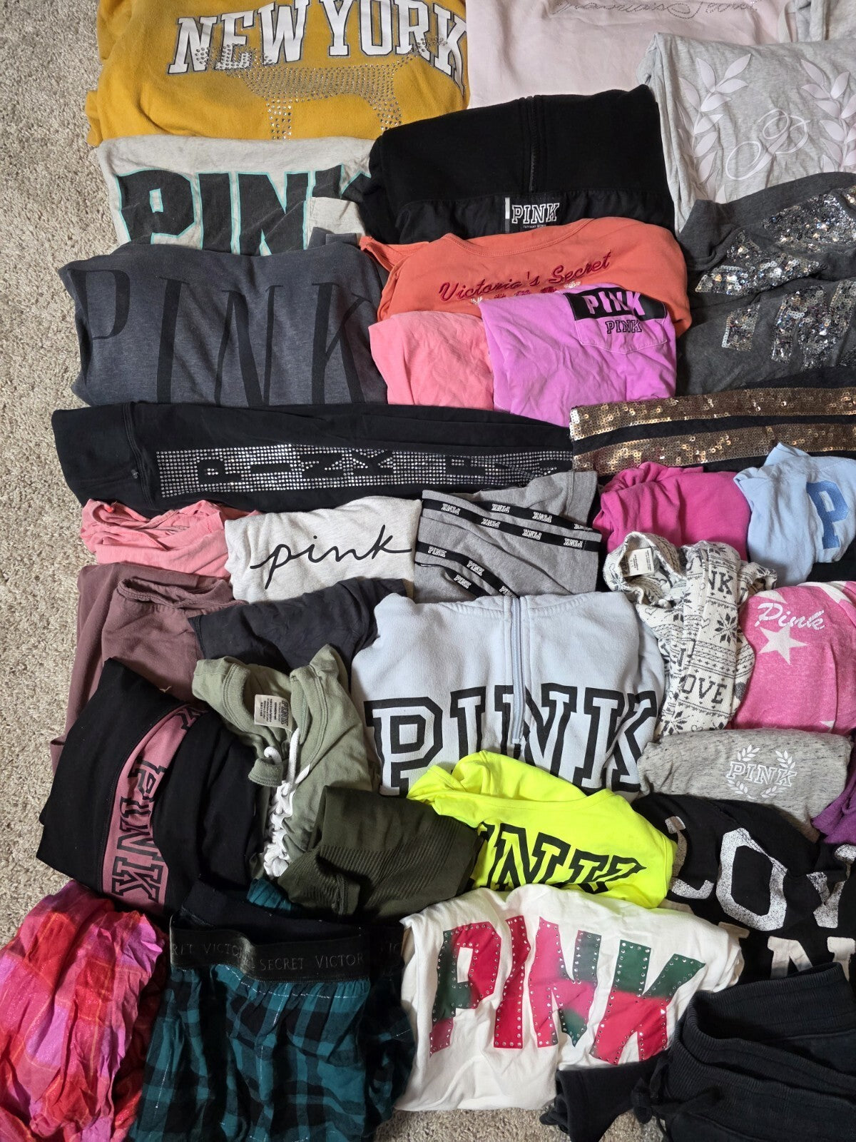 Lot of 52 Pcs Victoria's Secret and PINK Shirts Hoodie Leggings (stains/wear)