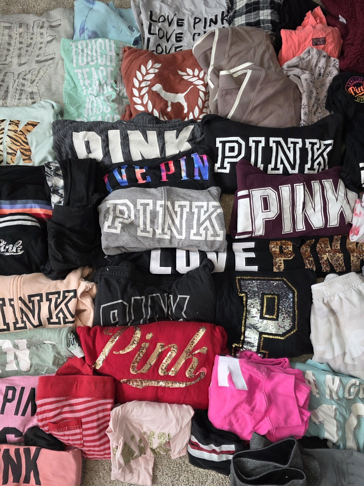 Lot of 50Pcs Victoria's Secret and PINK Shirts Hoodie Leggings (stains/wear)