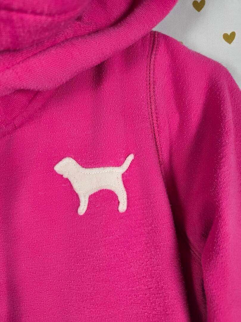 Victorias Secret Pink VINTAGE Embroidered LOVE Hoodie Y2k FUR LINED Small