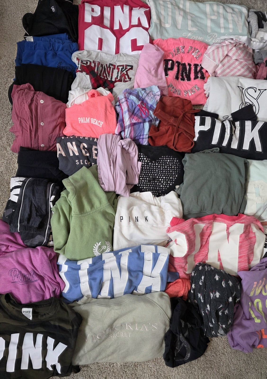 Lot of 43 Pcs Victoria's Secret and PINK Shirts Hoodie Leggings (stains/wear)