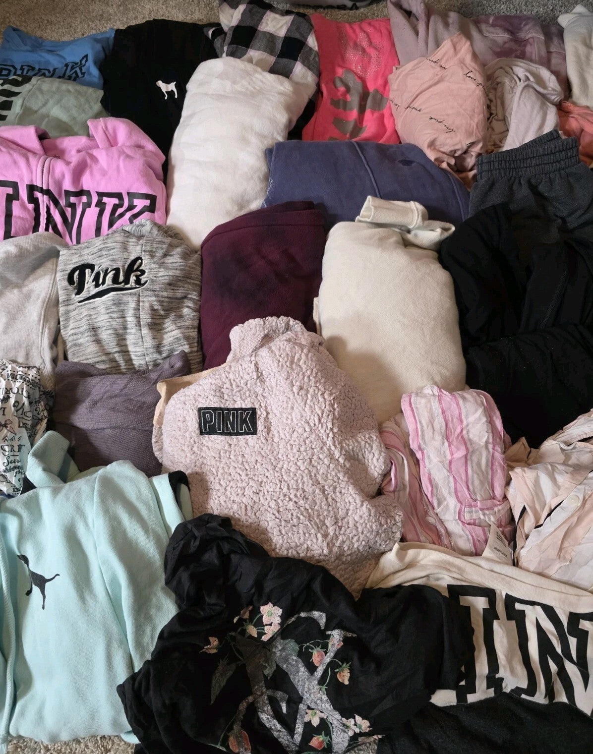 Lot of 39 Pcs Victoria's Secret and PINK Shirts Hoodie Leggings (stains/wear)