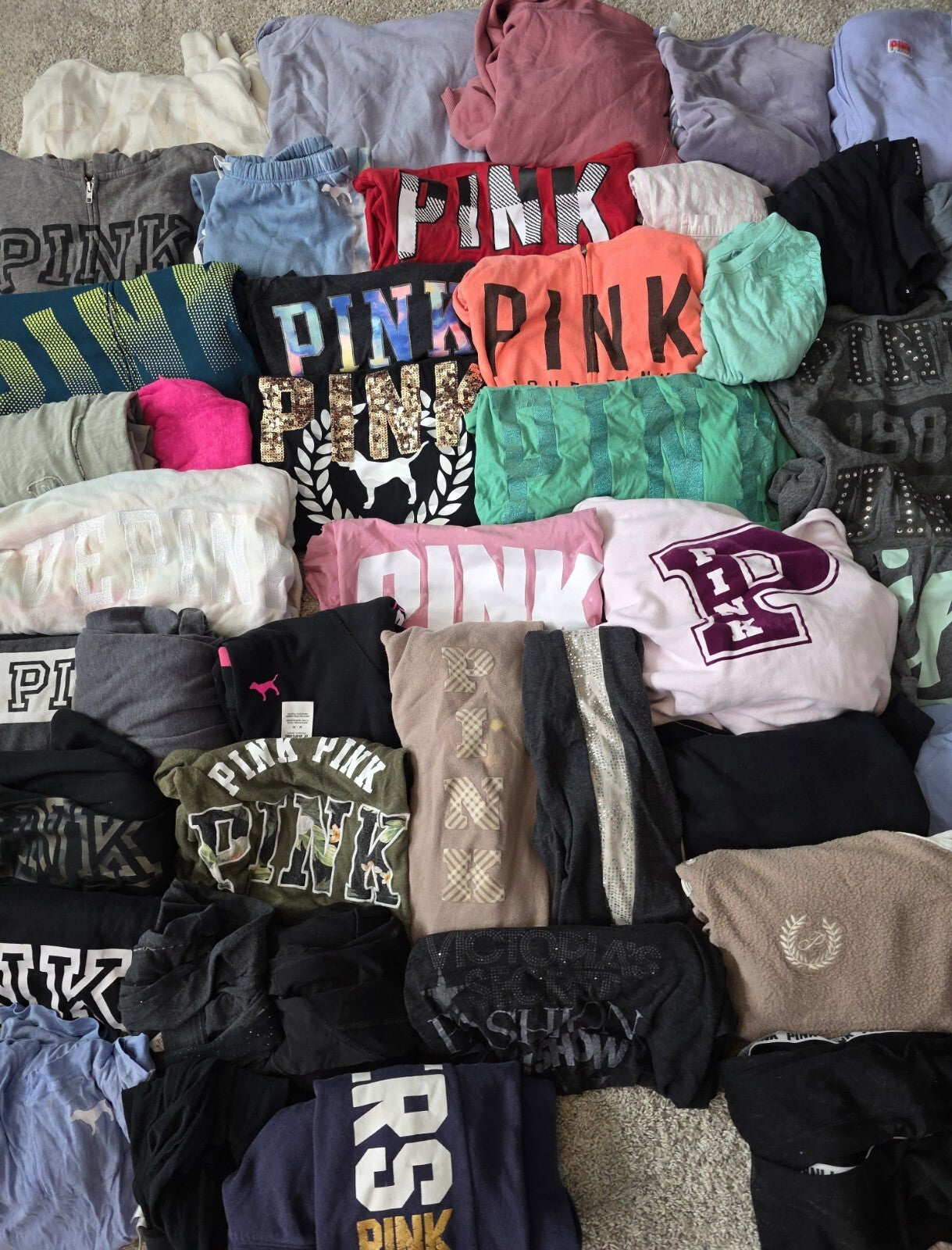 Lot of 44Pcs Victoria's Secret and PINK Shirts Hoodie Leggings (stains/wear)