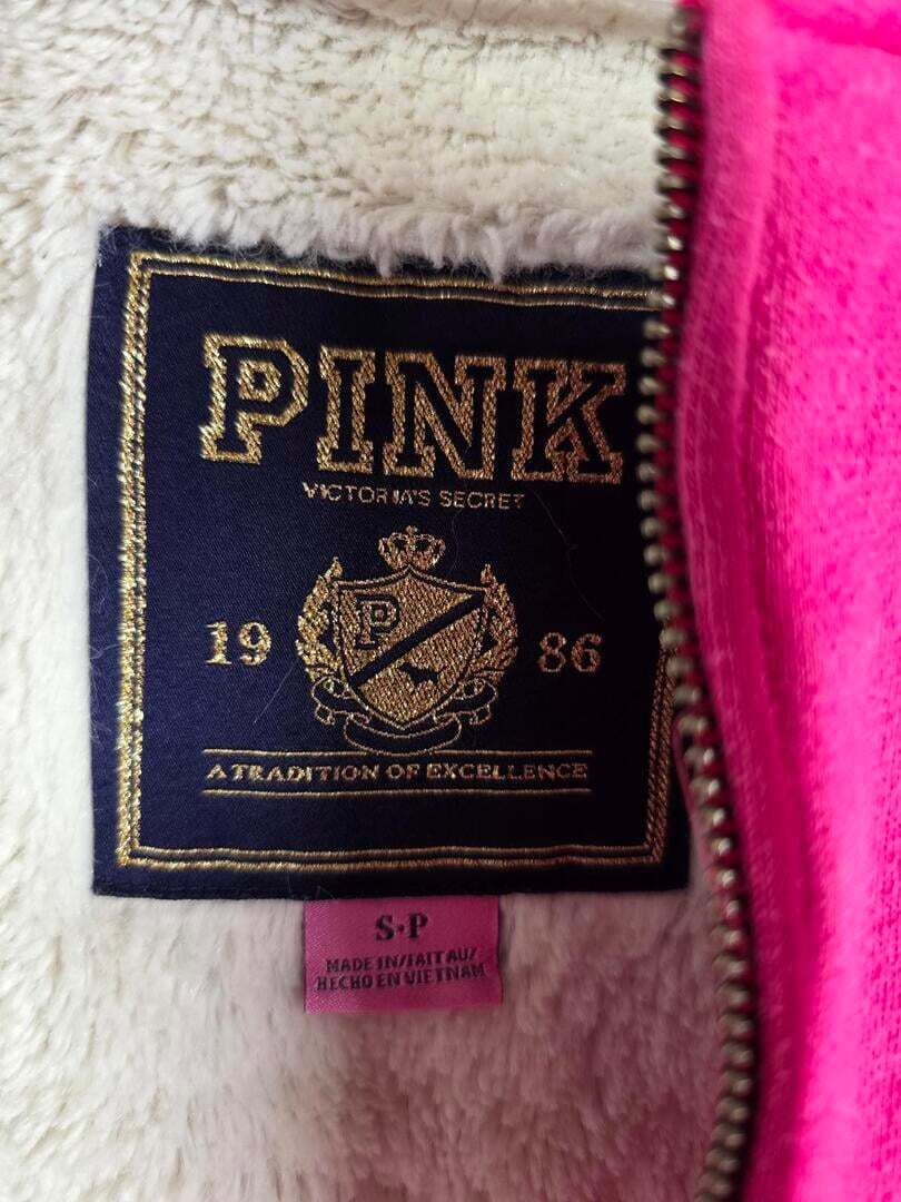 Victorias Secret Pink VINTAGE Embroidered LOVE Hoodie Y2k FUR LINED Small