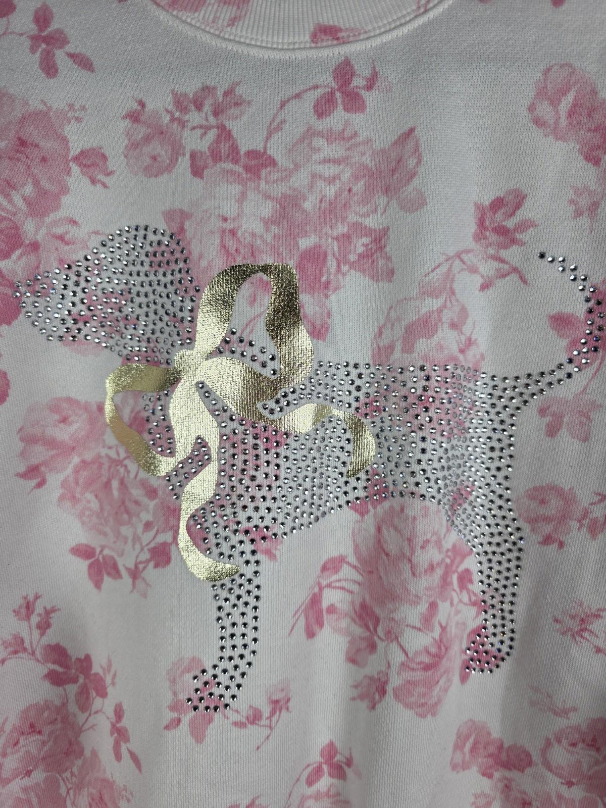 NWT XS LoveShackFancy VS Pink Sweatpants BLING SET Sweatshirt Everblooming White