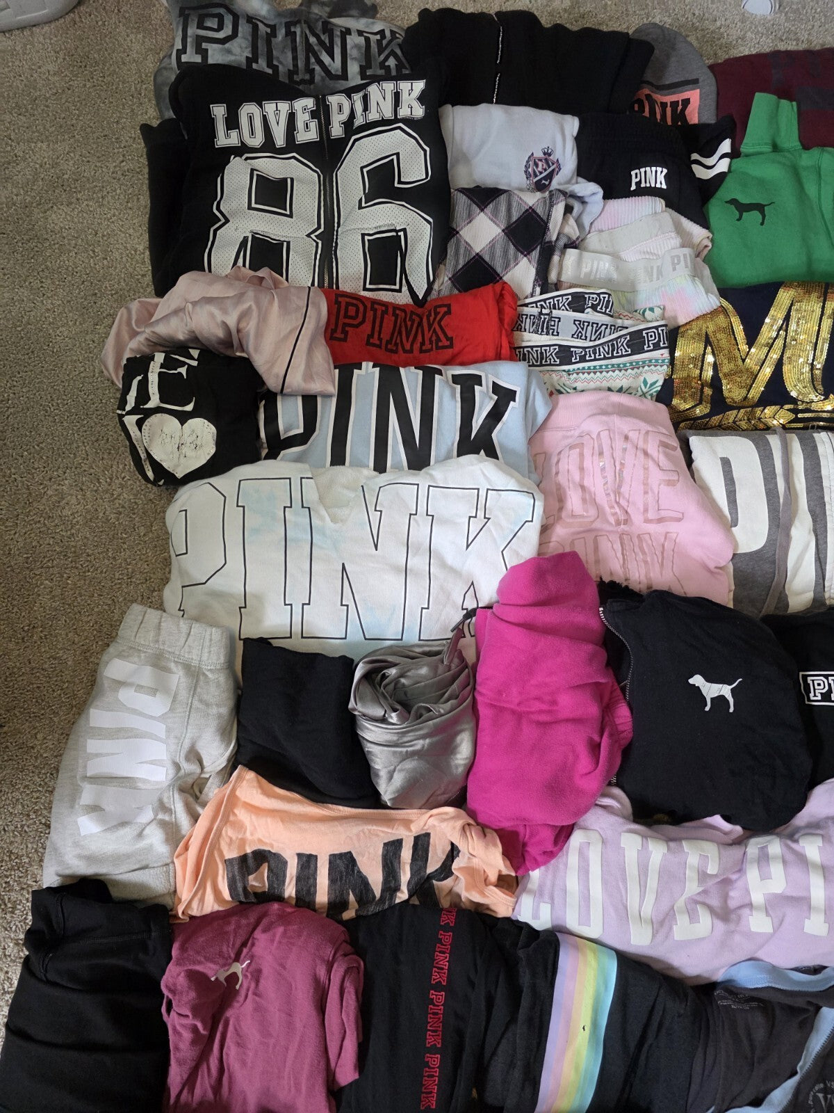 Lot of 53Pcs Victoria's Secret and PINK Shirts Hoodie Leggings (stains/wear)