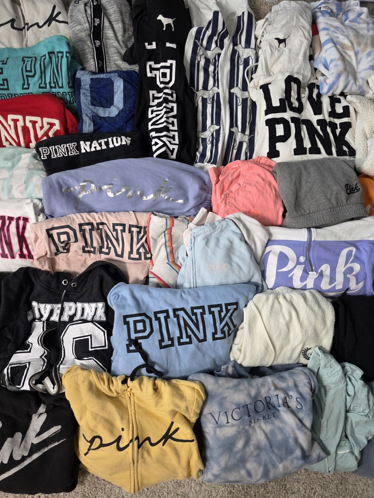 Lot of 36 Pcs Victoria's Secret and PINK Shirts Hoodie Leggings (stains/wear)