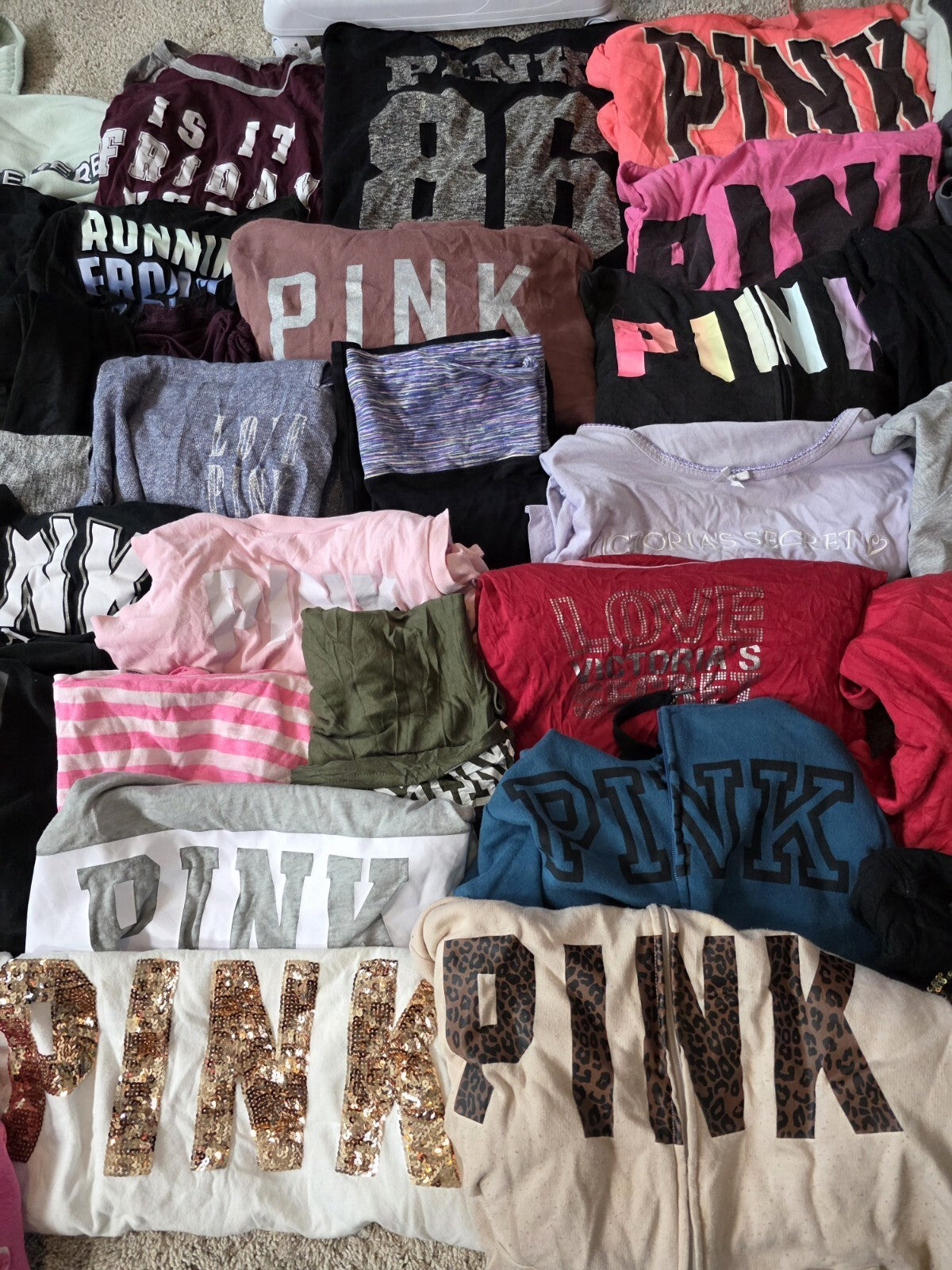 Lot of 42 Pcs Victoria's Secret and PINK Shirts Hoodie Leggings (stains/wear)