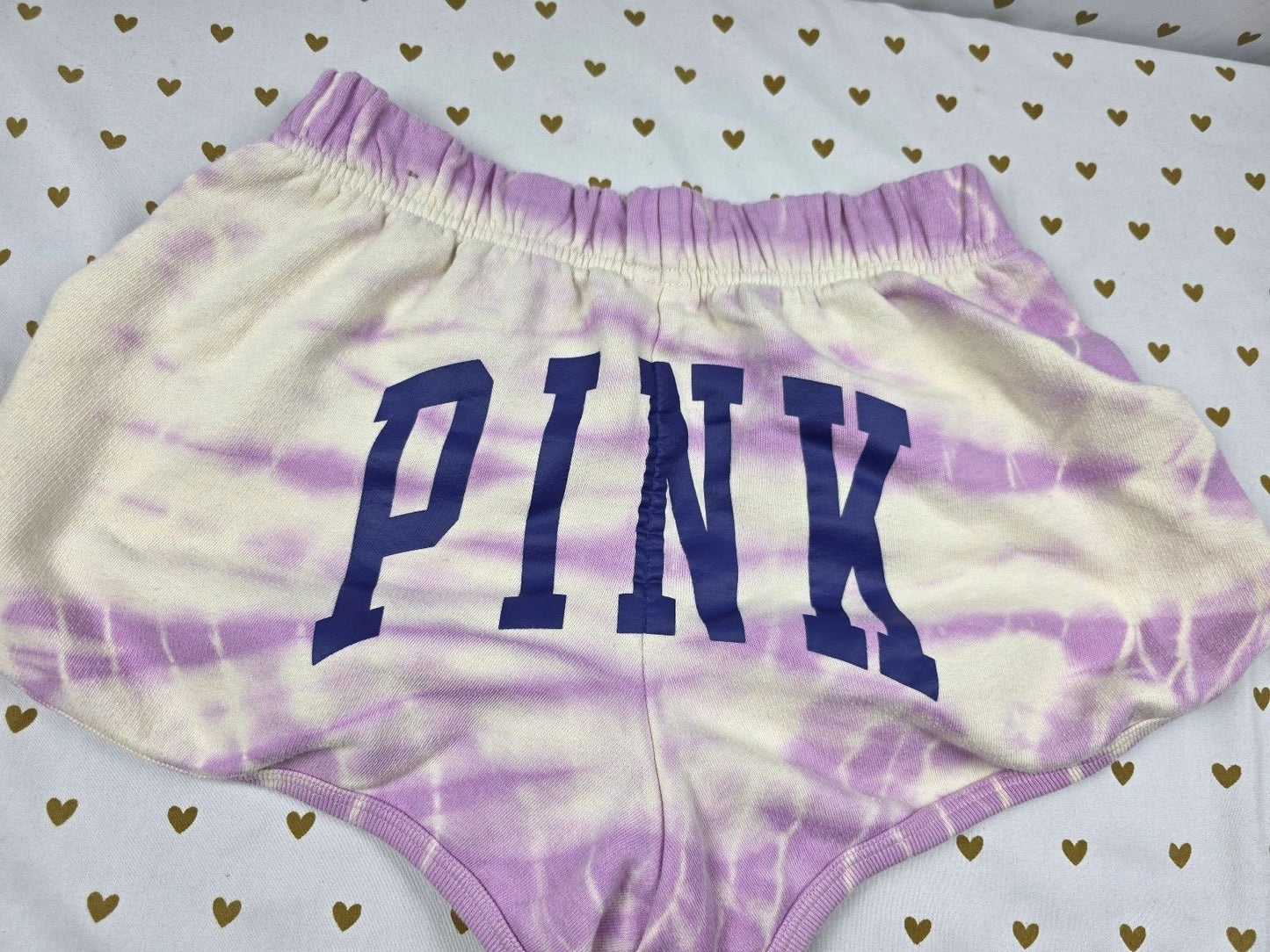 Victorias Secret PINK Logo Butt Sweat Shorts SMALL Purple Tye Dye