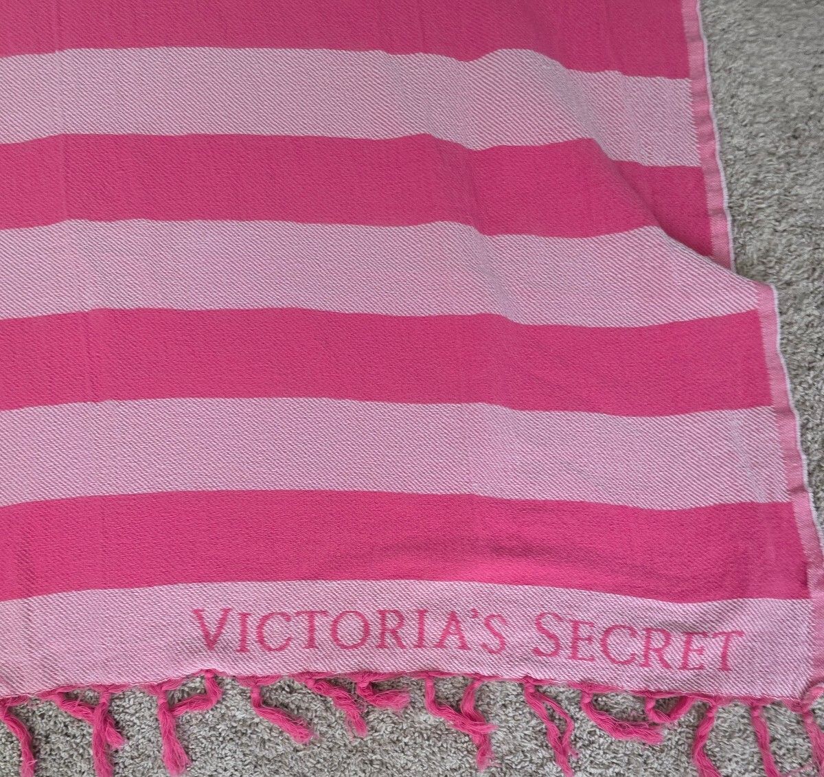 Victoria's Secret Pink Striped Fringe Beach Blanket Towel Throw 100% Cotton