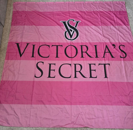 Vintage Victoria's Secret Pink Logo Stripe Logo Shower Curtain 70x72 Rare Bath