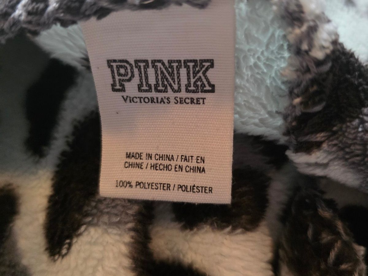 Rare Vintage Victoria's Secret PINK Leopard Stadium Blanket Throw Gray Black